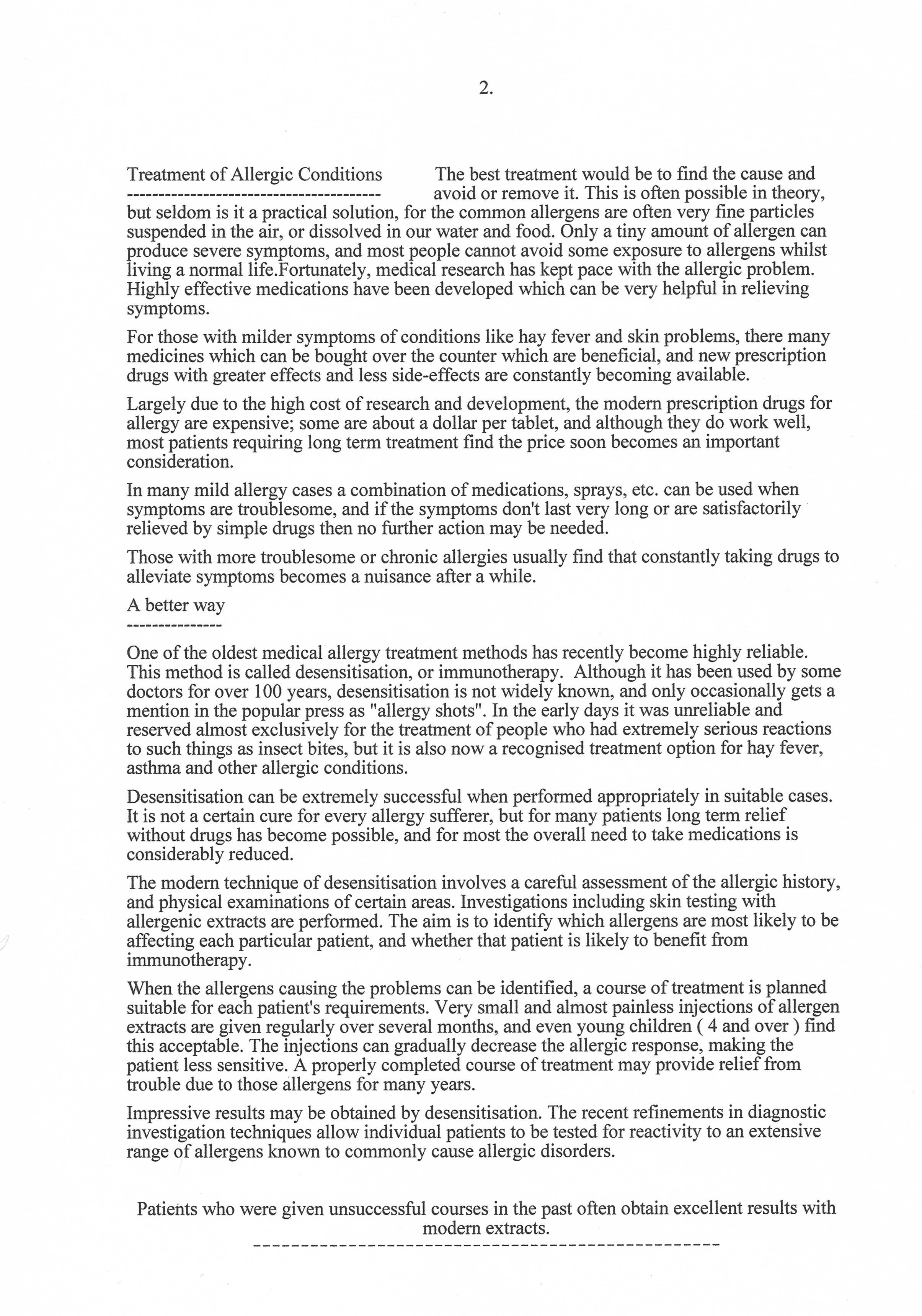 Allergy Information for Patients of Dr Jeffery Cohen Page Two